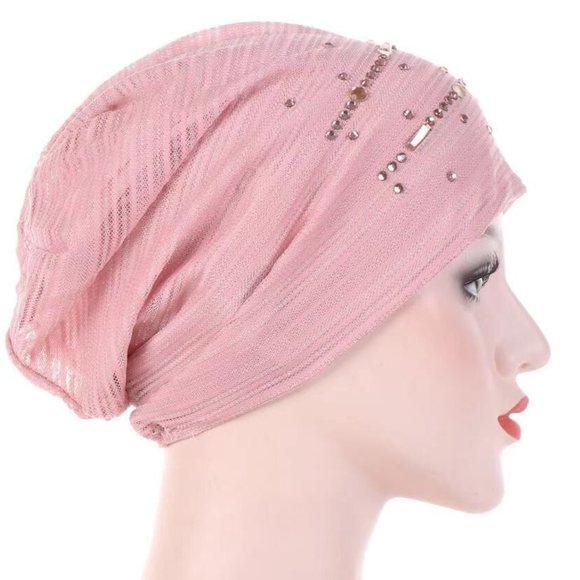 Beanie Hat Rhinestone Turban Cap Chemo Hat Wine Red - Picture 3 of 5